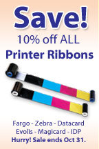 10% off all ID card printer ribbons at IDCardGroup.com during October 2014
