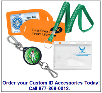Custom print your ID Badge holder, reel, lanyard, or luggage tag at IDCardGroup.com