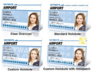 Sample custom HoloKote ID cards printed on a Magicard Rio Pro Card Printer