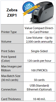 Zebra ZXP 1 Printer Quick Specs - IDCardGroup.com
