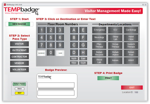 TempBadge Visitor Management System screen