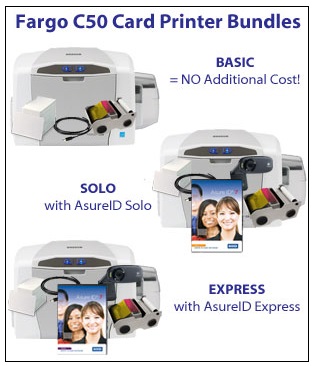 The Fargo C50 comes bundled with cards, ribbon, and software to get you printing out of the box