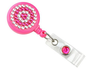 Shop round sparkly rhinestone badge reels in four bright colors - at IDCardGroup.com low prices