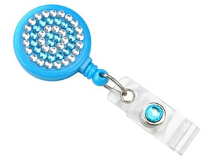 Shop round sparkly rhinestone badge reels in four bright colors - at IDCardGroup.com low prices