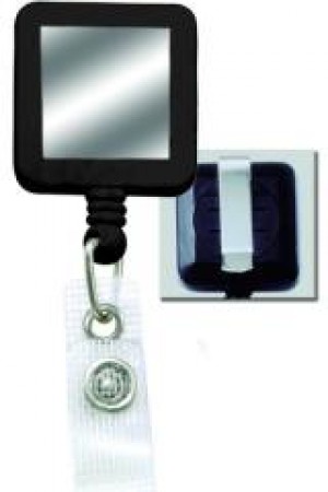 Standard Clip-On Square Badge Reel w/ Strap Clip - Sticker - 100