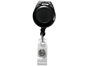 Round Badge Reel with clear vinyl strap for lanyard attachment