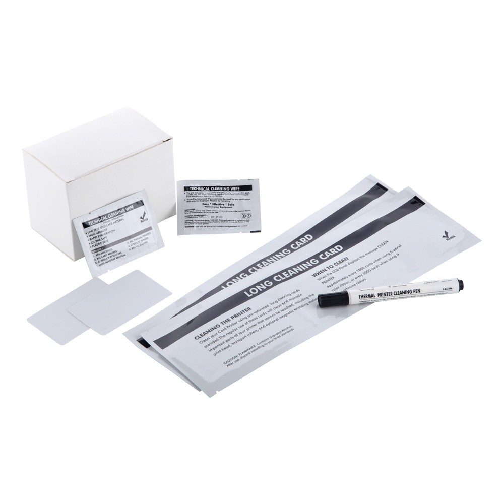 DuraClean™ ACL002 Cleaning Kit for Evolis Printers - T Cards, Adhesive Cards, Cleaning Pen, Wipes
