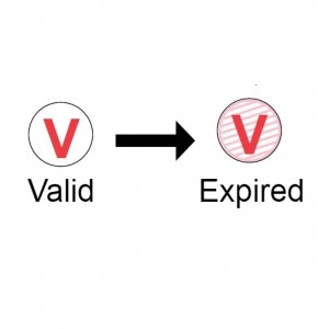 DOT-Expiring Stickers with Red "V" - Qty. 1,000